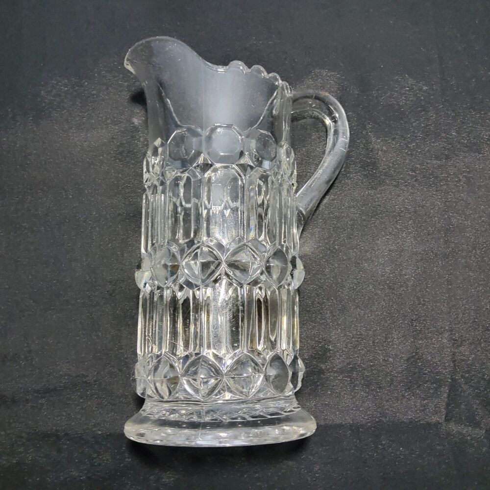 Vintage Early American Pattern Glass EAPG Clear Water Pitcher Diamond Cut *FLAW*